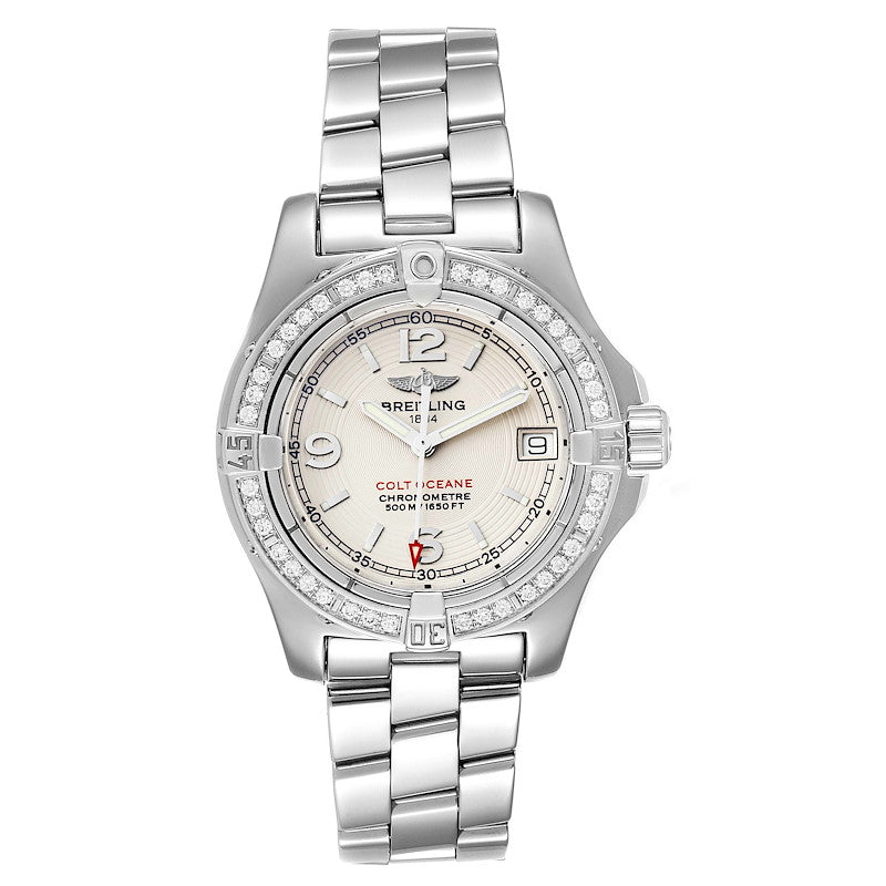 Ladies Breitling 34mm Colt Oceane Stainless Steel Watch with Off-White Silver Dial and Diamond Bezel. (Pre-Owned A77380)