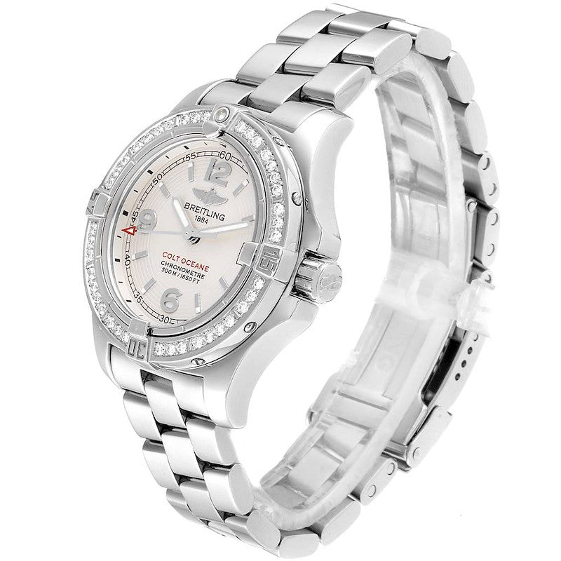 Ladies Breitling 34mm Colt Oceane Stainless Steel Watch with Silver Dial and Diamond Bezel. (Pre-Owned A77380)