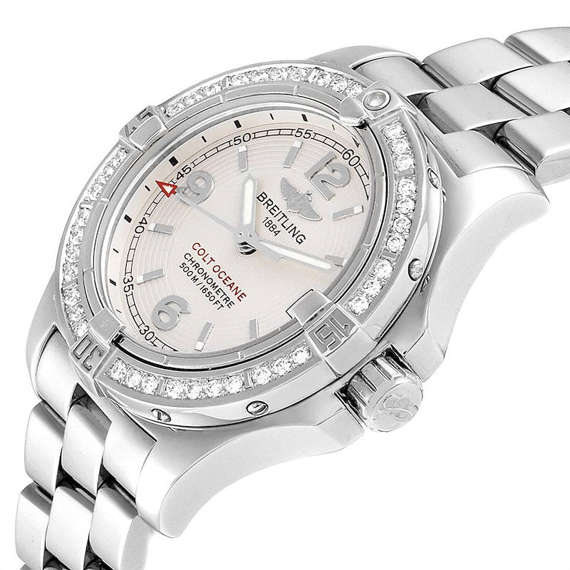 Ladies Breitling 34mm Colt Oceane Stainless Steel Watch with Silver Dial and Diamond Bezel. (Pre-Owned A77380)