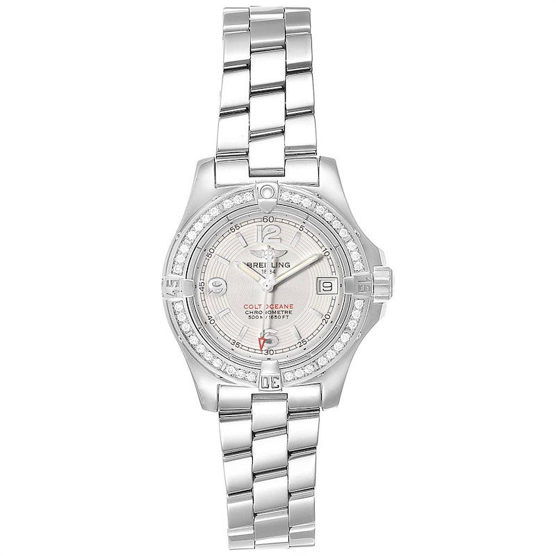 Ladies Breitling 34mm Colt Oceane Stainless Steel Watch with Silver Dial and Diamond Bezel. (Pre-Owned A77380)