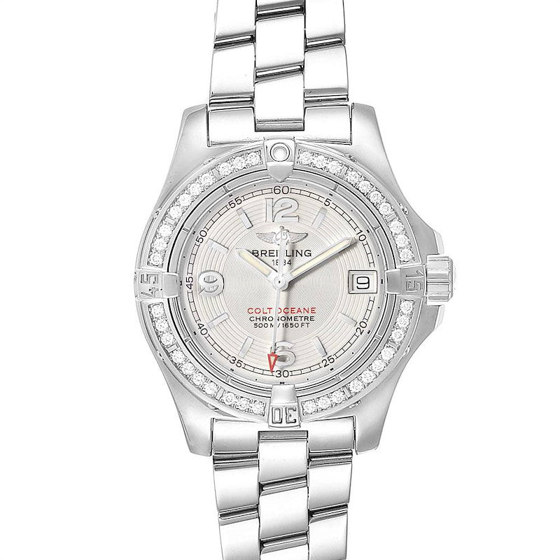 Ladies Breitling 34mm Colt Oceane Stainless Steel Watch with Silver Dial and Diamond Bezel. (Pre-Owned A77380)