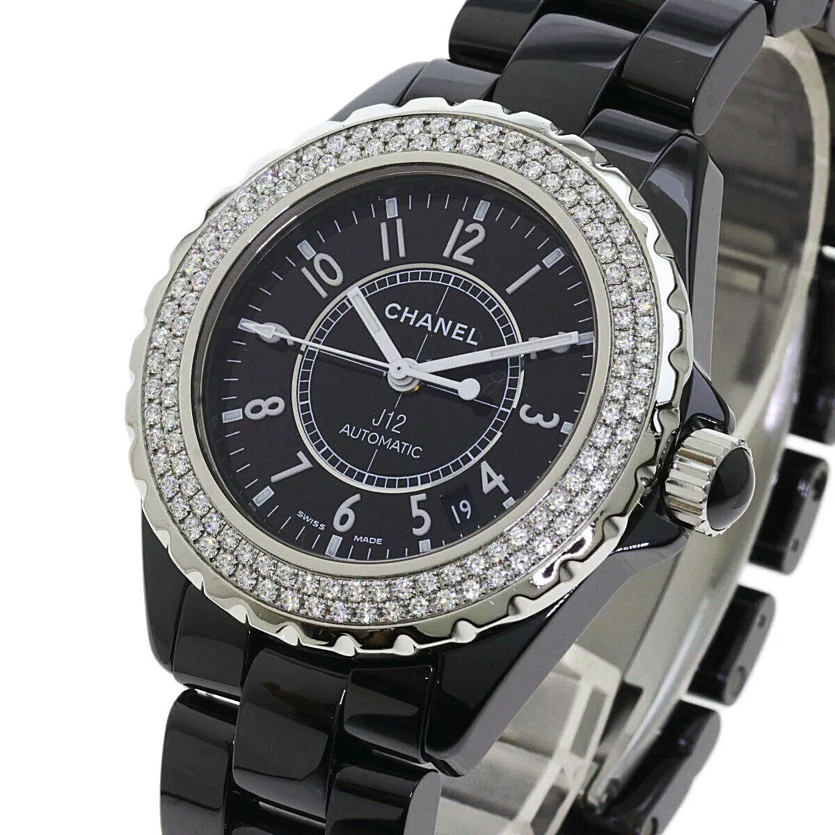 Ladies Chanel J12 - 33mm Black Ceramic Band Watch with High Precision Quartz Movement and Diamond Bezel. (Pre-Owned)