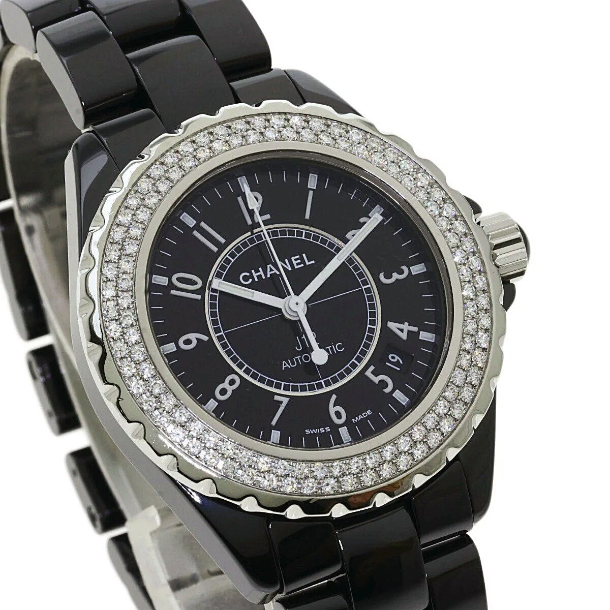 Ladies Chanel J12 - 33mm Black Ceramic Band Watch with High Precision Quartz Movement and Diamond Bezel. (Pre-Owned)