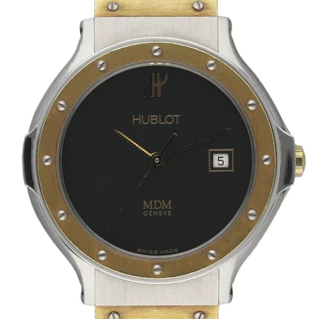 Ladies Hublot Vintage MDM 28mm Two Tone 18K Yellow Gold / Stainless Steel Watch with Black Band. (Pre-Owned)