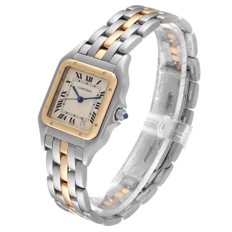 Ladies Medium Cartier Panthere Two Tone Watch with 18K Yellow Gold / Stainless Steel and White Dial. (Pre-Owned W25028B5)