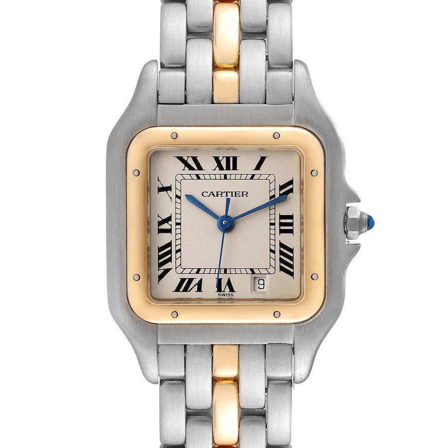 Ladies Medium Cartier Panthere Two Tone Watch with 18K Yellow Gold / Stainless Steel and White Dial. (Pre-Owned W25028B5)