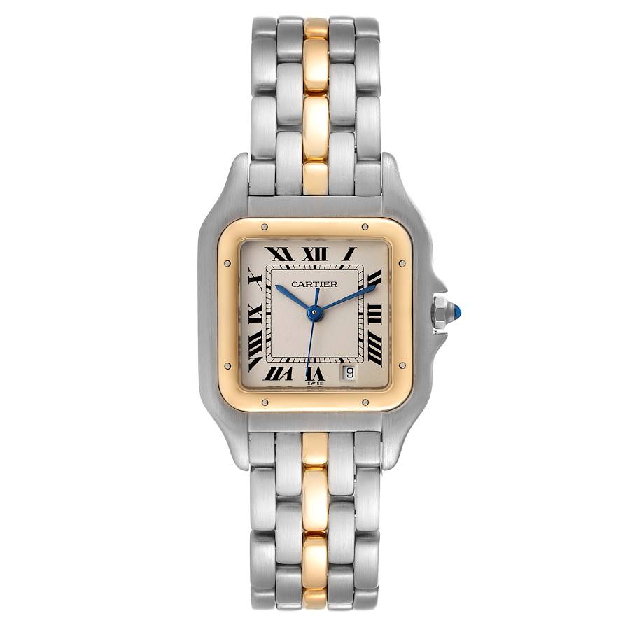 Ladies Medium Cartier Panthere Two Tone Watch with 18K Yellow Gold / Stainless Steel and White Dial. (Pre-Owned W25028B5)