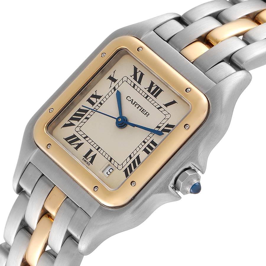 Ladies Medium Cartier Panthere Two Tone Watch with 18K Yellow Gold / Stainless Steel and White Dial. (Pre-Owned W25028B5)