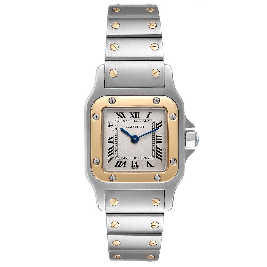 Ladies Medium Cartier Santos Watch in 18K Yellow Gold and Stainless Steel with White Dial. (Pre-Owned)