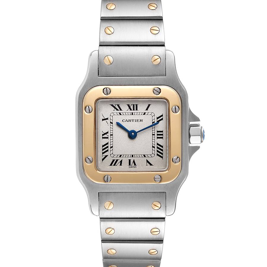 Ladies Medium Cartier Santos Watch in 18K Yellow Gold and Stainless Steel with White Dial. (Pre-Owned)