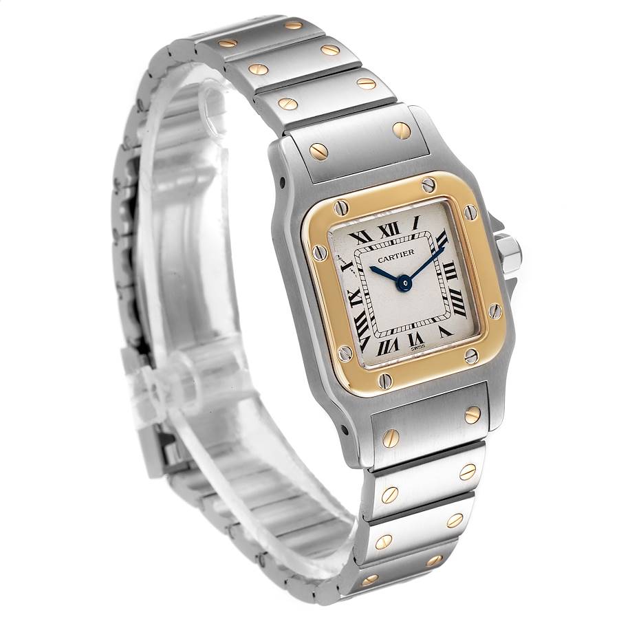 Ladies Medium Cartier Santos Watch in 18K Yellow Gold and Stainless Steel with White Dial. (Pre-Owned)