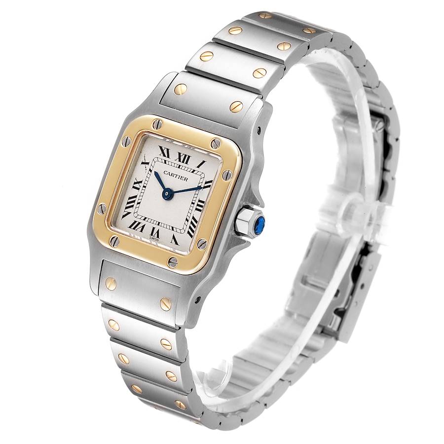 Ladies Medium Cartier Santos Watch in 18K Yellow Gold and Stainless Steel with White Dial. (Pre-Owned)