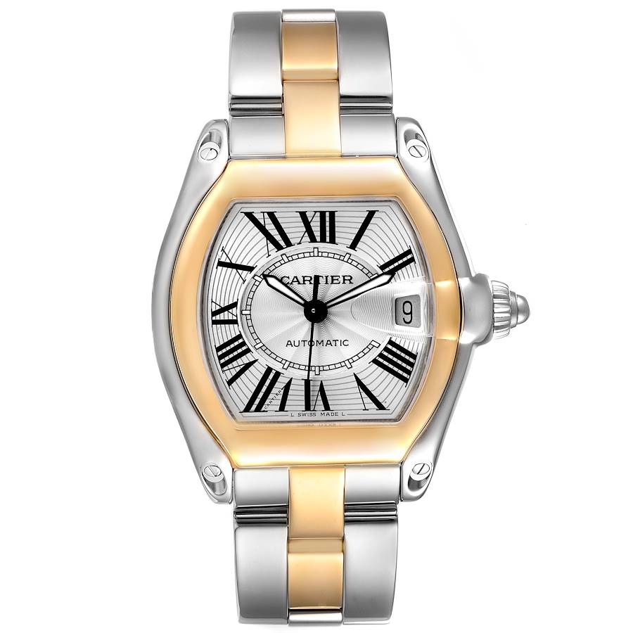 Ladies Medium Cartier Roadster 18K Yellow Gold with Silver Dial and Steel Watch. (Pre-Owned)