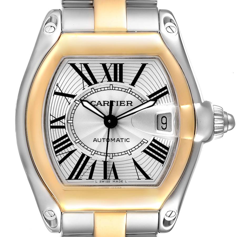 Ladies Medium Cartier Roadster 18K Yellow Gold with Silver Dial and Steel Watch. (Pre-Owned)