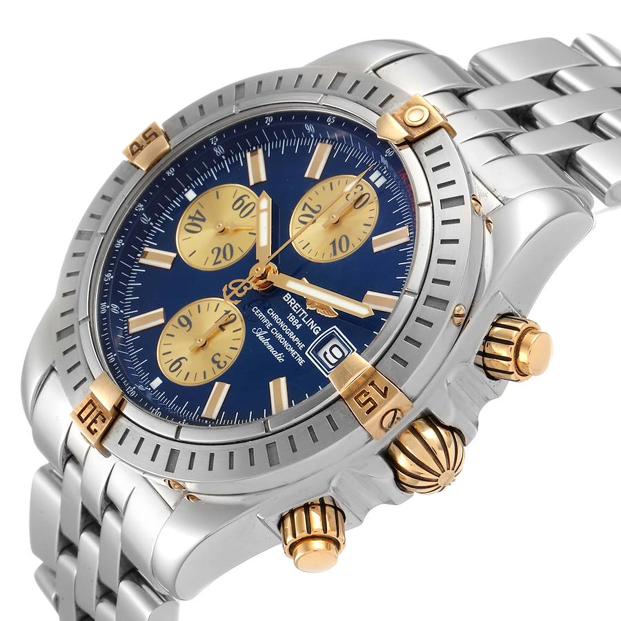 Men's Breitling 44mm 18K Yellow Gold / Stainless Steel Watch with Blue Chronograph Dial. (Pre-Owned B13356)