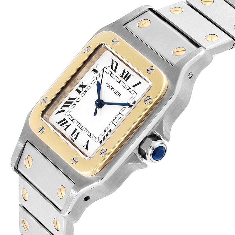 Men's Large Cartier Santos Watch with 18K Yellow Gold / Stainless Steel and White Dial. (Pre-Owned)