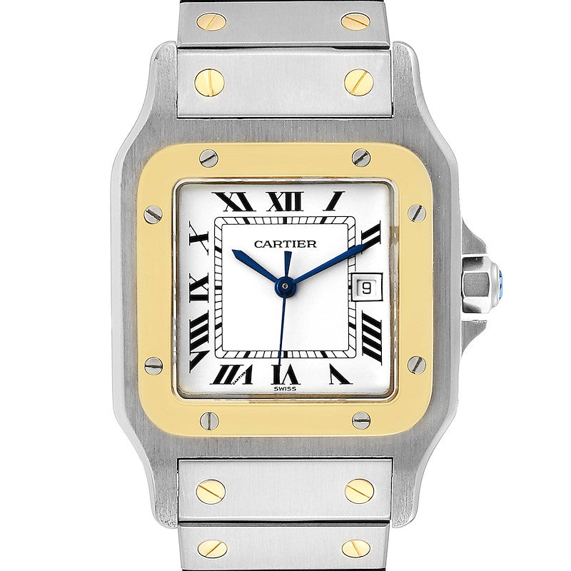 Men's Large Cartier Santos Watch with 18K Yellow Gold / Stainless Steel and White Dial. (Pre-Owned)