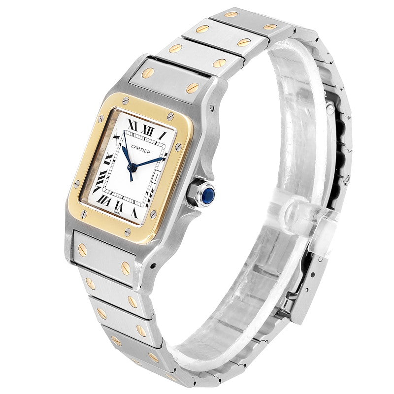 Men's Large Cartier Santos Watch with 18K Yellow Gold / Stainless Steel and White Dial. (Pre-Owned)