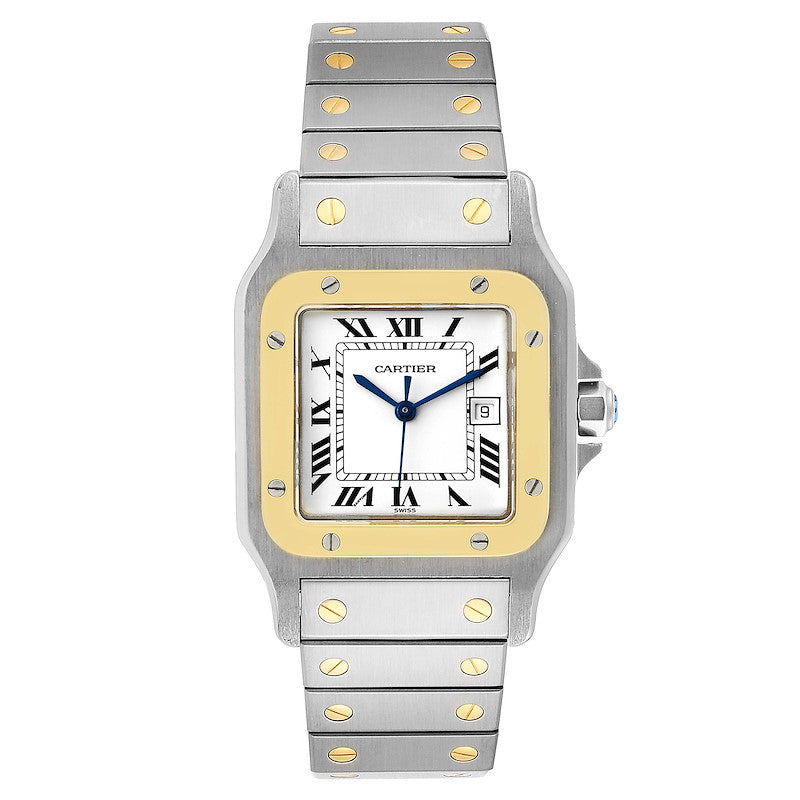 Men's Large Cartier Santos Watch with 18K Yellow Gold / Stainless Steel and White Dial. (Pre-Owned)