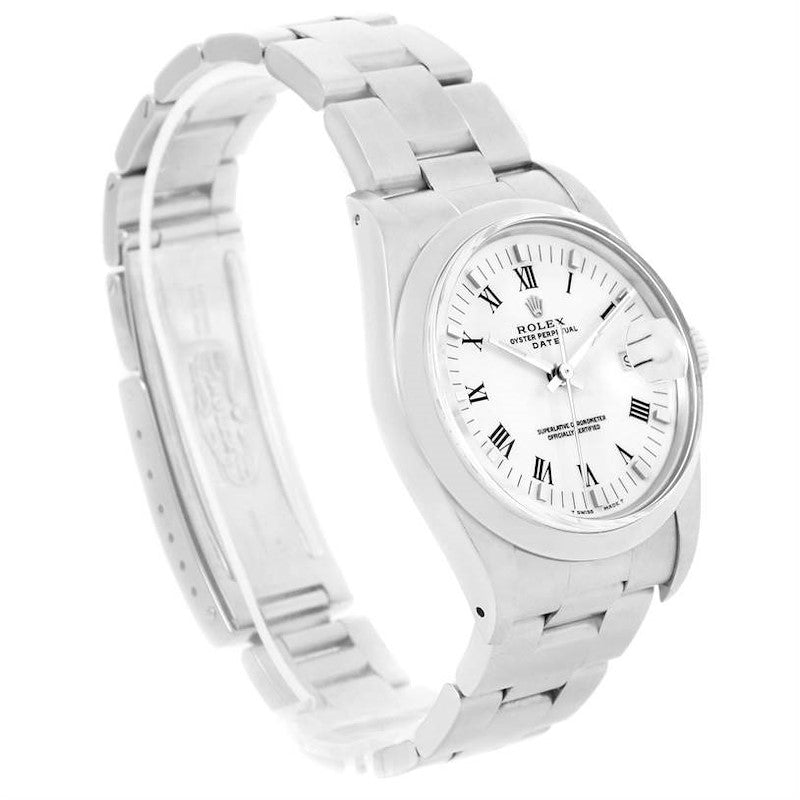 Men's Rolex 34mm Date Vintage Stainless Steel Watch with White Dial and Fluted Bezel. (Pre-Owned 15000)