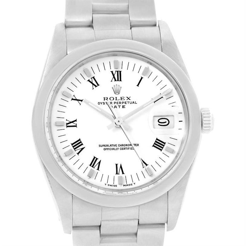 Men's Rolex 34mm Date Vintage Stainless Steel Watch with White Dial and Fluted Bezel. (Pre-Owned 15000)