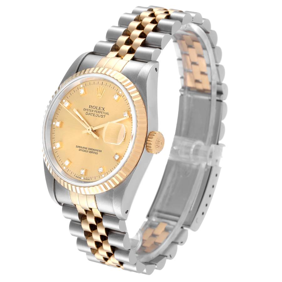 Men's Rolex 36mm DateJust Two Tone 18K Gold / Stainless Steel Watch with Champaigne Diamond Dial and Fluted Bezel. (Pre-Owned 16233)