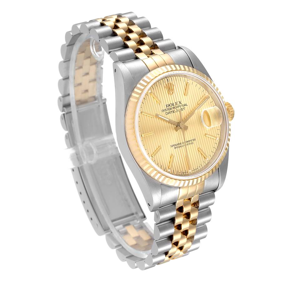 Men's Rolex 36mm DateJust Two Tone 18K Gold / Stainless Steel Watch with Tapestry Dial and Fluted Bezel. (Pre-Owned 16233)