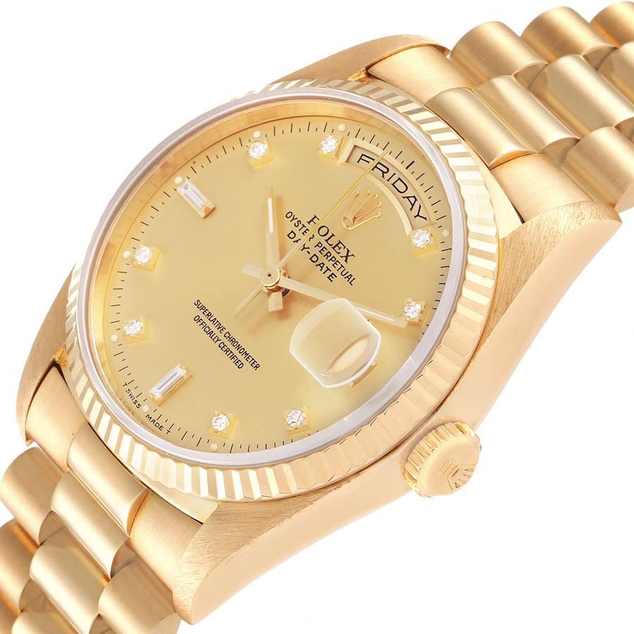 Men's Rolex 36mm Presidential 18K Yellow Gold Watch with Gold Diamond Dial and Fluted Bezel. (Pre-Owned 18238)