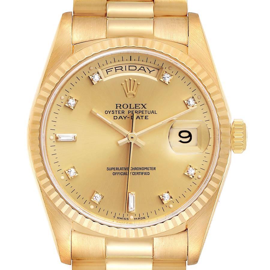 Men's Rolex 36mm Presidential 18K Yellow Gold Watch with Gold Diamond Dial and Fluted Bezel. (Pre-Owned 18238)