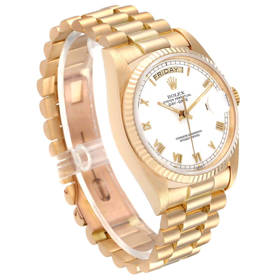 Men's Rolex 36mm Presidential Day-Date 18k Yellow Gold Watch with White Dial and Fluted Bezel. (Pre-Owned 18030)