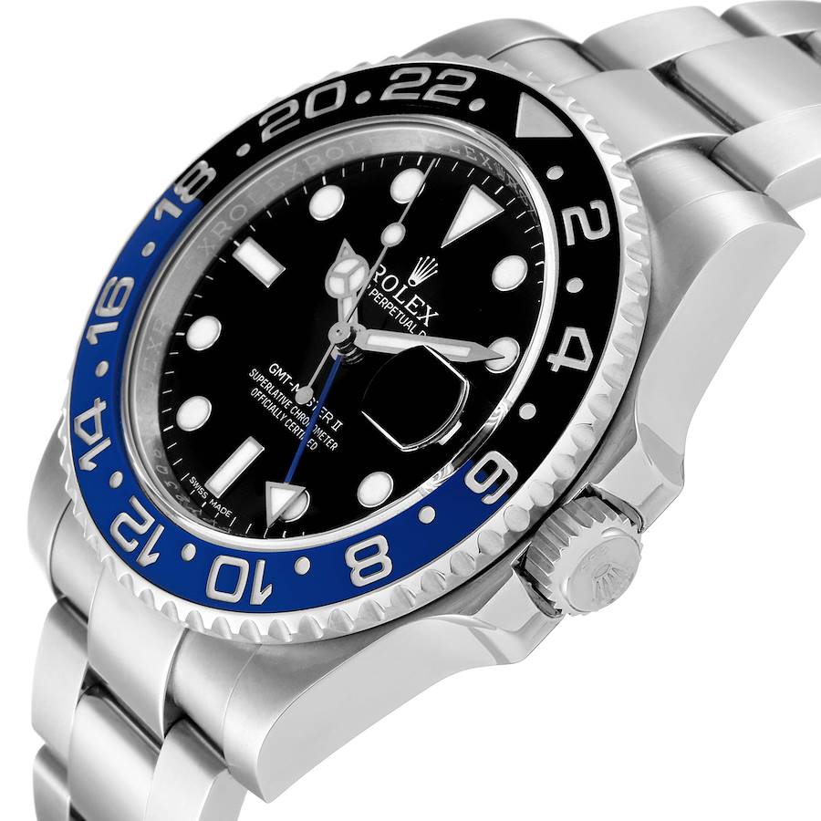 Men's Rolex 40mm GMT Master II "Batman" Stainless Steel Watch with Black Dial and Blue / Black Bezel. (Pre-Owned 116710)