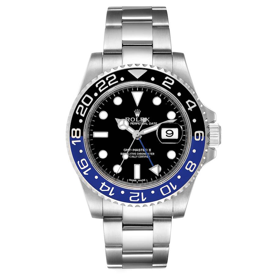 Men's Rolex 40mm GMT Master II "Batman" Stainless Steel Watch with Black Dial and Blue / Black Bezel. (Pre-Owned 116710)