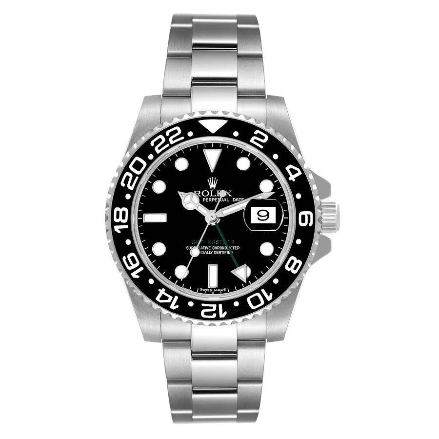 Men's Rolex 40mm GMT Master II Stainless Steel Watch with Black Dial and Black Bezel. (Pre-Owned 116710)