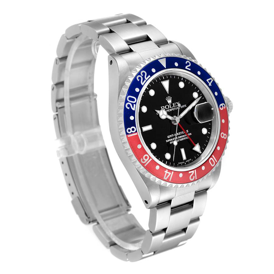 🏷️ PRICE CUT Men's Rolex 40mm GMT Master II Stainless Steel Watch with Black Dial and Pepsi Bezel. (Pre-Owned 16710)