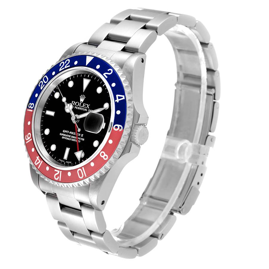 🏷️ PRICE CUT Men's Rolex 40mm GMT Master II Stainless Steel Watch with Black Dial and Pepsi Bezel. (Pre-Owned 16710)