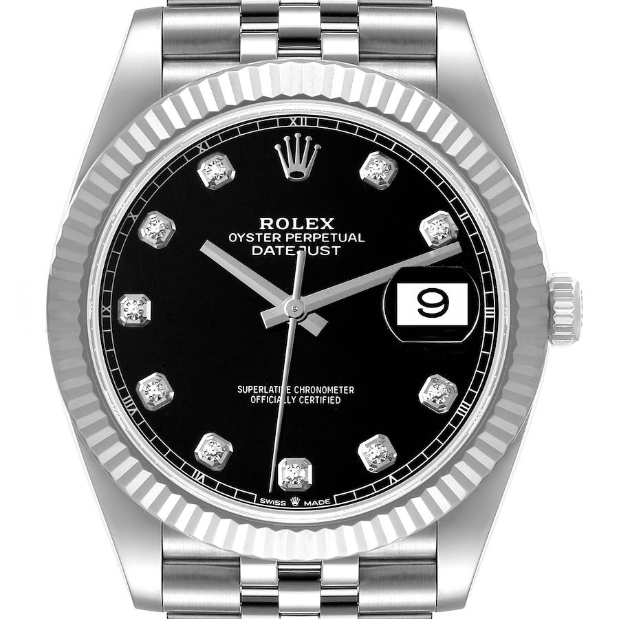 2022 Men's Rolex 41mm DateJust II Stainless Steel Watch with Black Diamond Dial and Fluted Bezel. (Unworn 126334)