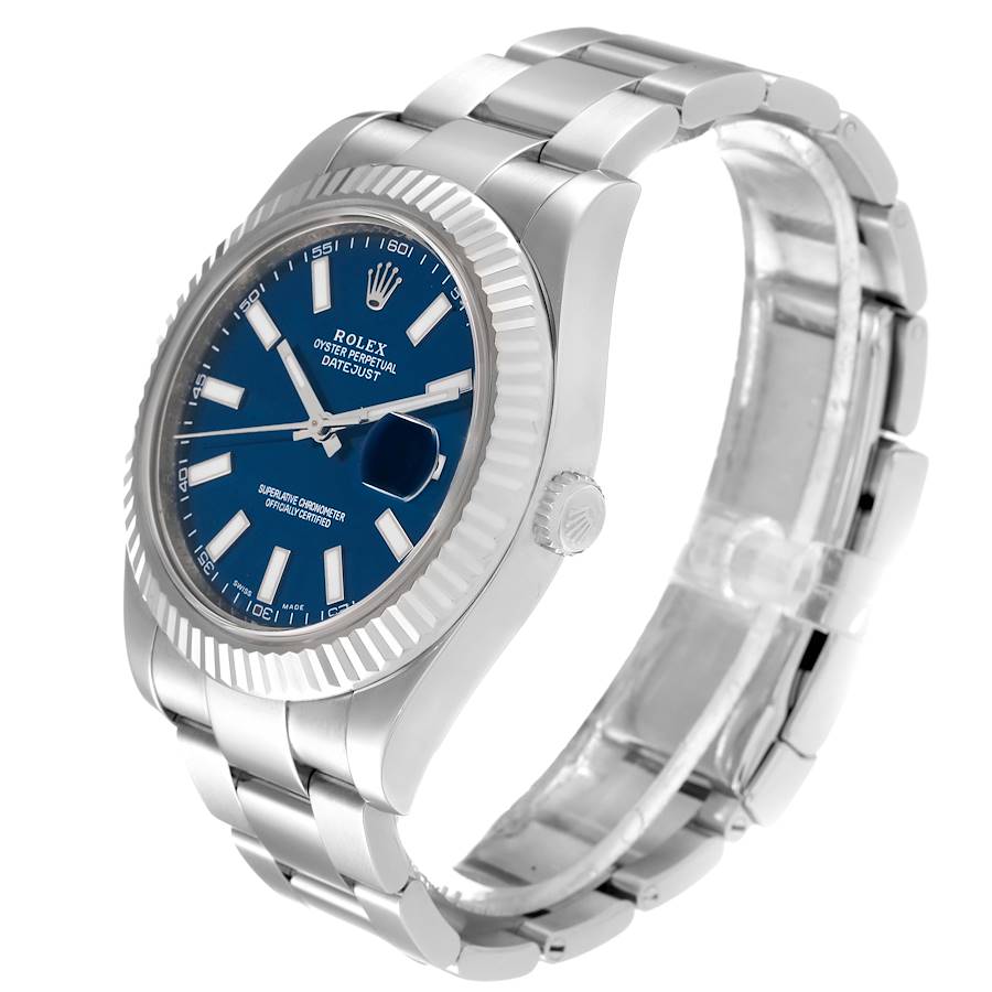 Men's Rolex 41mm DateJust Stainless Steel Watch with Blue Dial and Fluted Bezel. (Pre-Owned 116300)