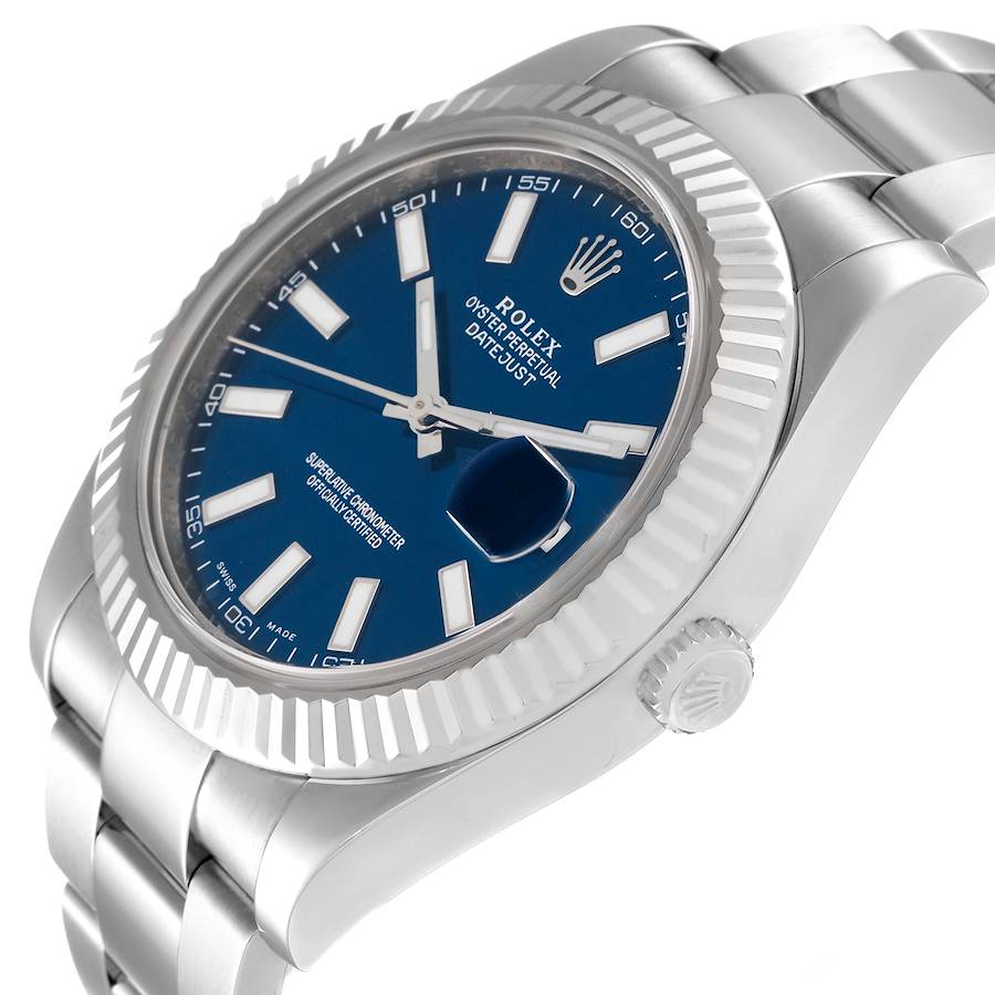 Men's Rolex 41mm DateJust Stainless Steel Watch with Blue Dial and Fluted Bezel. (Pre-Owned 116300)