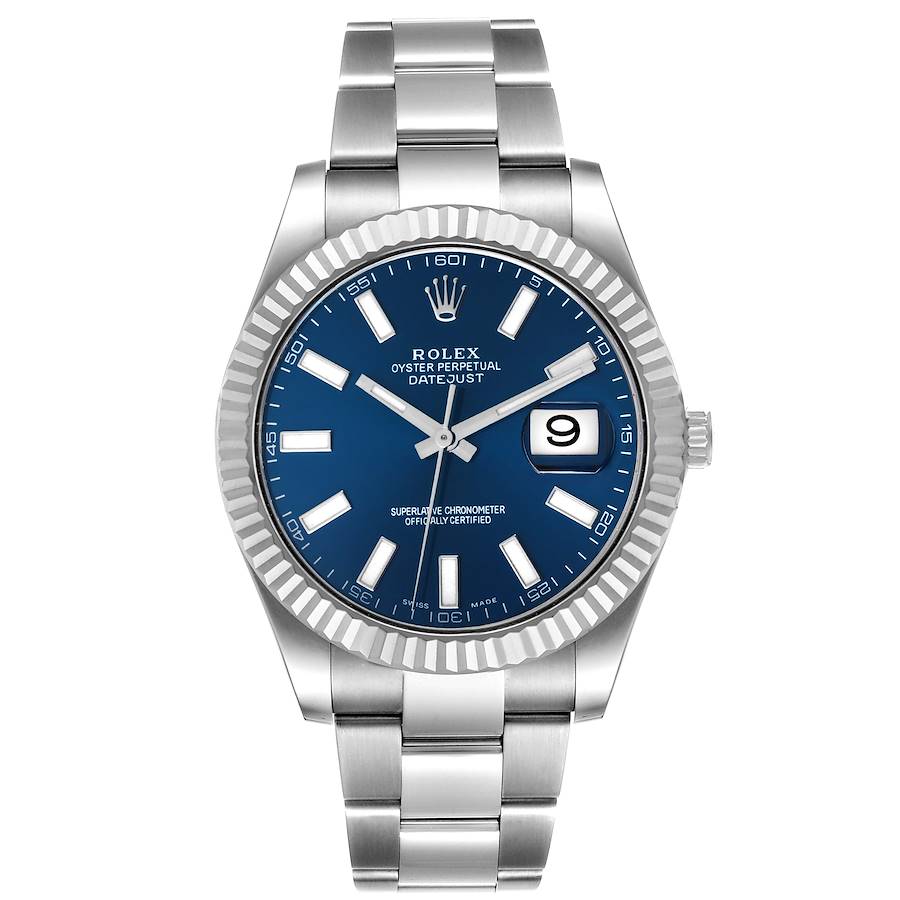 Men's Rolex 41mm DateJust Stainless Steel Watch with Blue Dial and Fluted Bezel. (Pre-Owned 116300)