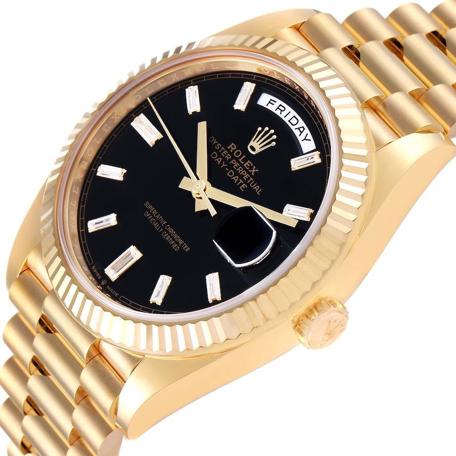 Men's Rolex Presidential II - 40mm Solid 18K Yellow Gold Watch with Black Diamond Dial and Fluted Bezel. (NEW 228238)