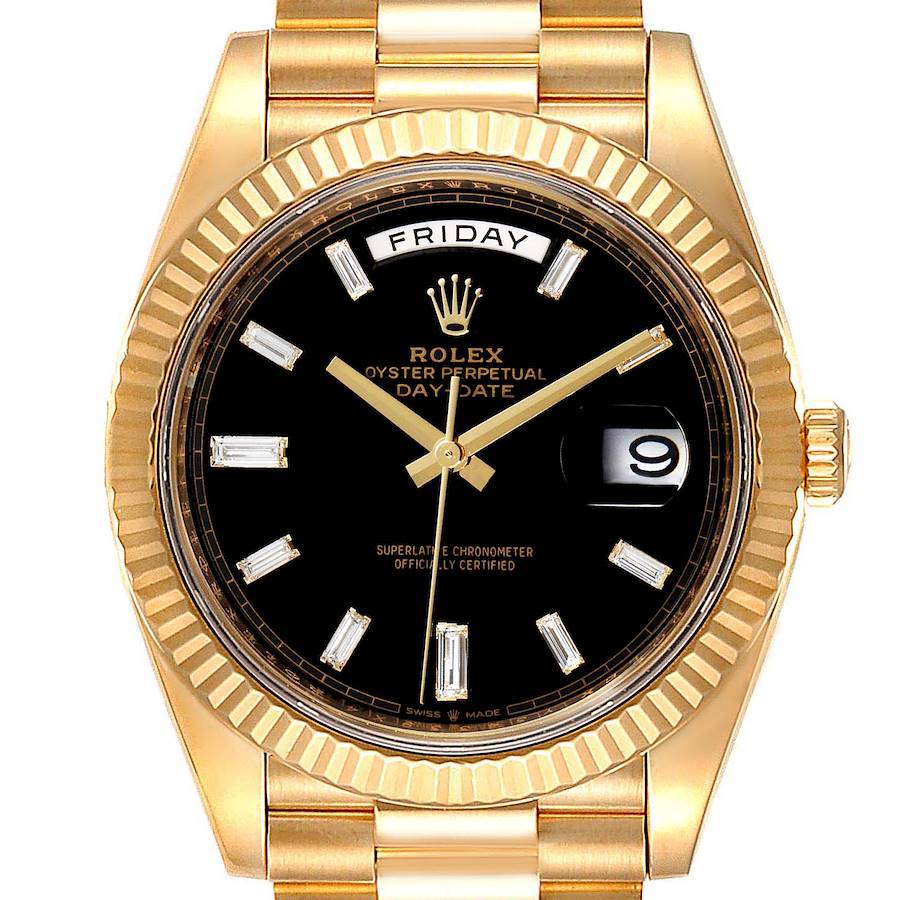 Men's Rolex Presidential II - 40mm Solid 18K Yellow Gold Watch with Black Diamond Dial and Fluted Bezel. (NEW 228238)