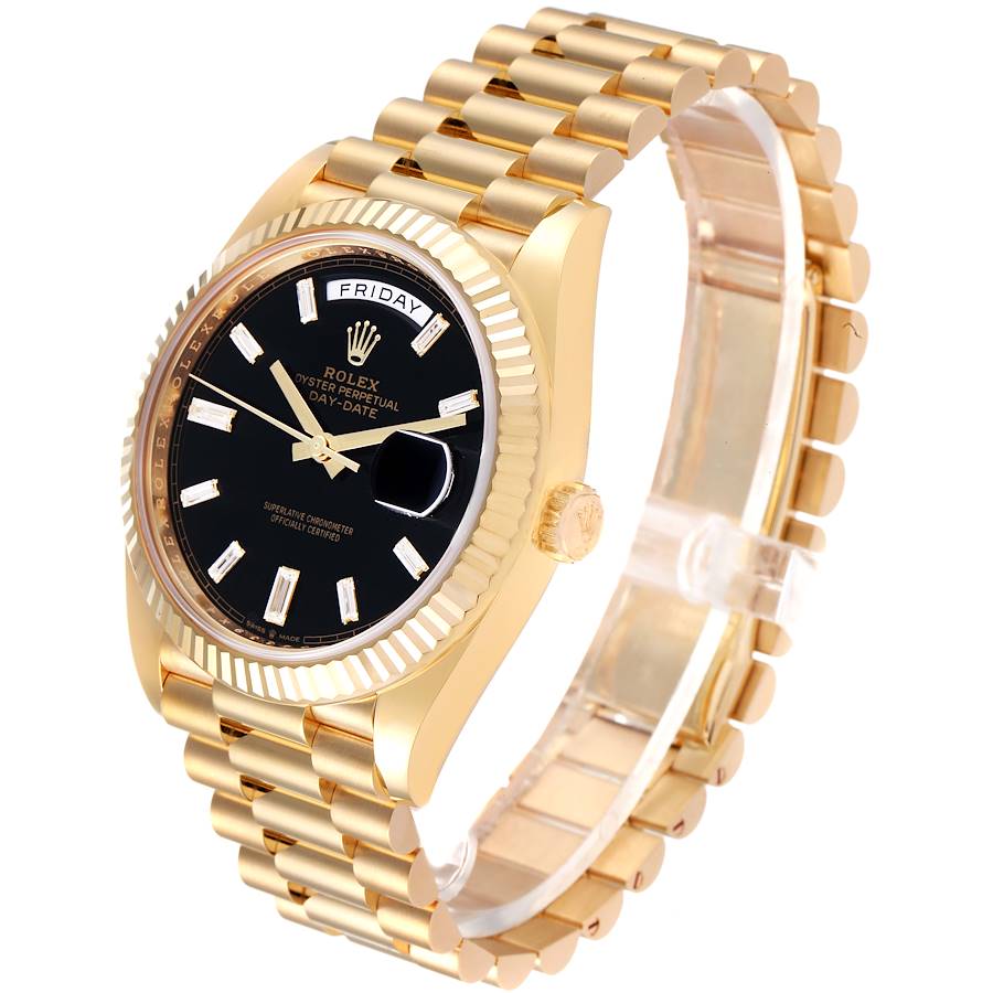 Men's Rolex Presidential II - 40mm Solid 18K Yellow Gold Watch with Black Diamond Dial and Fluted Bezel. (NEW 228238)