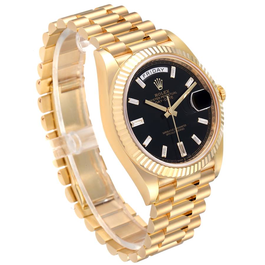 Men's Rolex Presidential II - 40mm Solid 18K Yellow Gold Watch with Black Diamond Dial and Fluted Bezel. (NEW 228238)