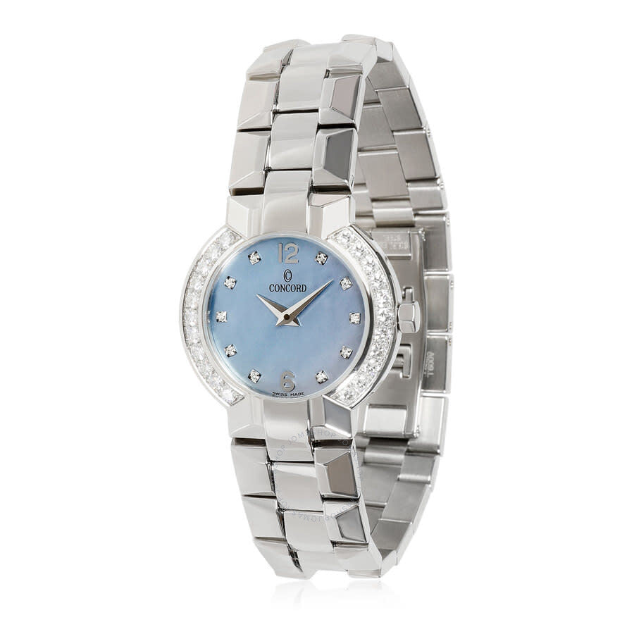 Ladies Concord La Scala 26mm Stainless Steel Watch with Blue Mother of Pearl Diamond Dial and Diamond Bezel. (Pre-Owned)