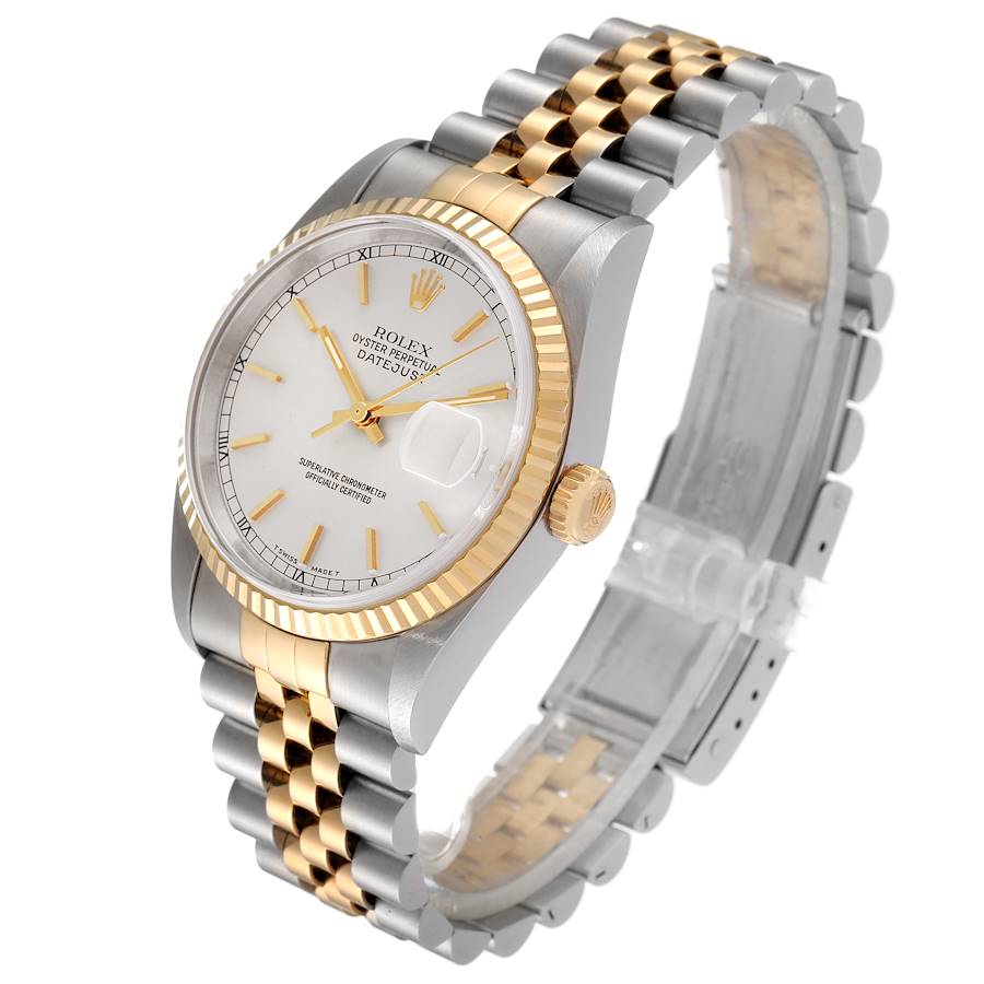 Men's Rolex 36mm DateJust 18K Yellow Gold / Stainless Steel Watch with Silver Dial, Jubilee Bracelet and Fluted Bezel. (Pre-Owned 112633)