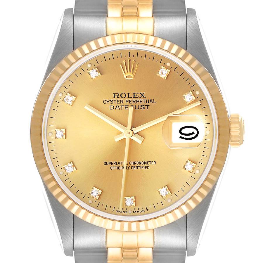 Ladies Rolex 26mm DateJust Two Tone 18K Gold / Stainless Steel Watch with Champagne Diamond Dial and Fluted Bezel. (Pre-Owned)