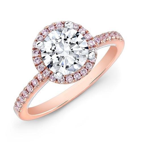 Woman's 14K Rose Gold Halo 0.53 CT (SI Color I) Center Diamond Engagement Ring. (Size: 6.75)