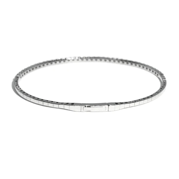 Woman's 14K White Gold 1.88 Carat Total Weight Round Brilliant Diamond 10.5 GR Half Round Diamond Flexible Bangle. (Size 7)