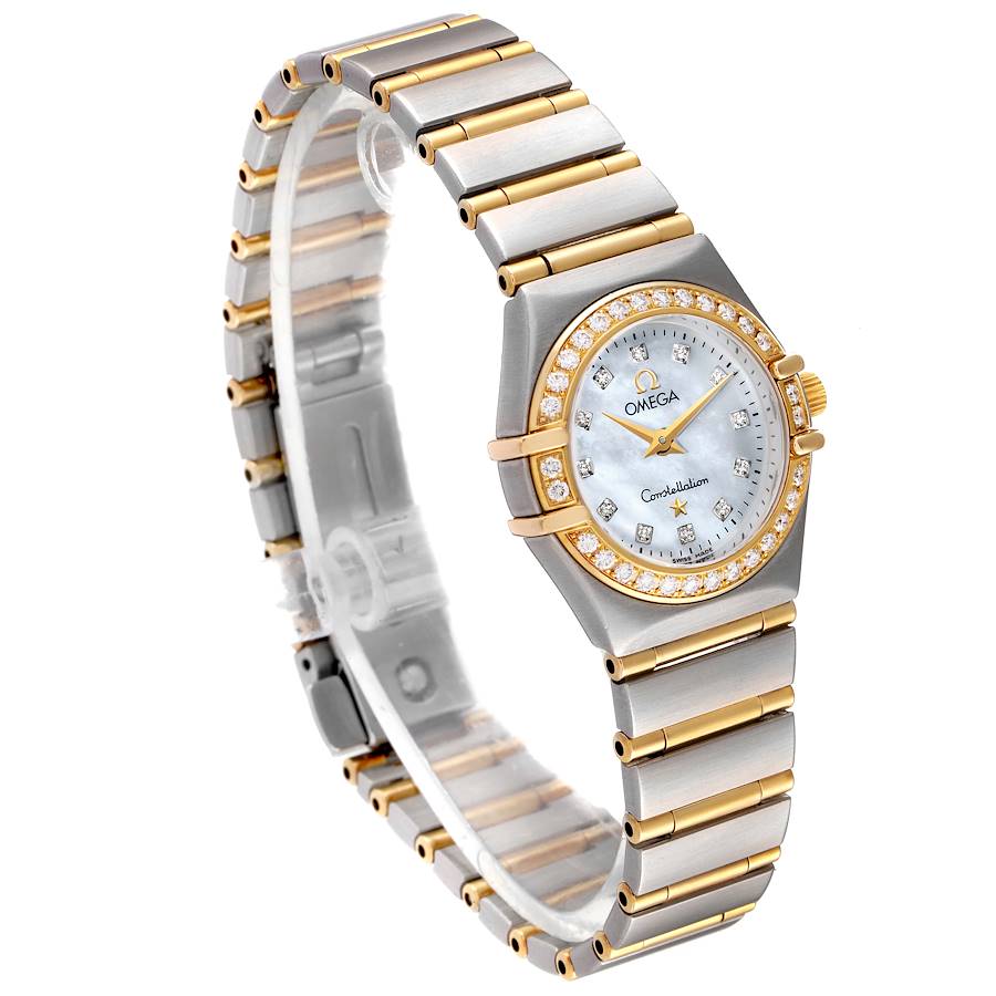 Ladies Omega 22mm Constellation 18K Two Tone Watch with Mother of Pearl Diamond Dial and Diamond Bezel. (Pre-Owned)