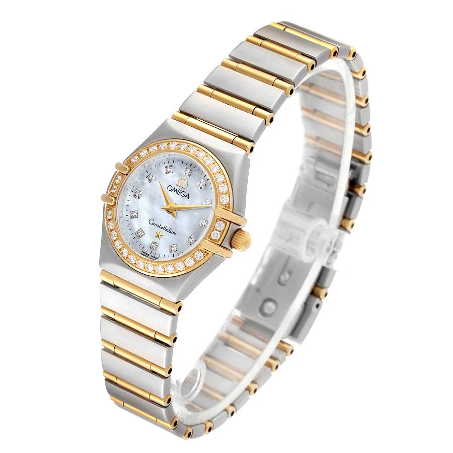 Ladies Omega 22mm Constellation 18K Two Tone Watch with Mother of Pearl Diamond Dial and Diamond Bezel. (Pre-Owned)